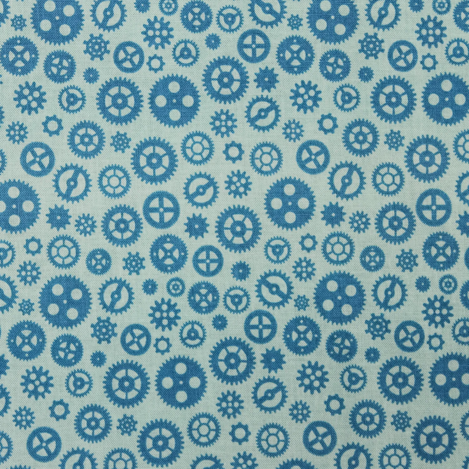 Katoen blauw met tandwielen